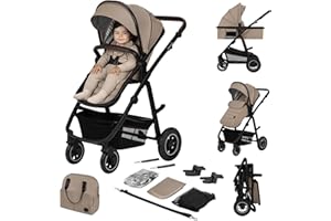 LIONELO Amber Passeggino 2in1 Duo Passeggino da 0 a 48mesi con Seduta secchiello + Navicella per neonato e bambini a 22kg Regolabile, pieghevole e leggero Ruote grandi Cappotina XXL