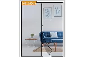 Yotache Fly Screen Door 140 x 240 cm, Reinforced Polyester Anti-Tearing Insect Fly Mesh with Full Frame Hook & Loop, Black