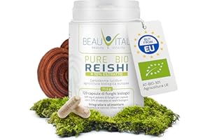 BEAUVITAL Bio Reishi Ganoderma lucidum con estratto di Reishi biologico al 10% | Nuova formula | 120 capsule per 500 mg | Ganoderma lucidum Reishi puro | funghi medicinali agricoltura biologica dell'UE