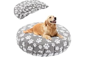 BALAPET Washable Dog Bed Covers Replacement Round Waterproof Bed Cover for Dog Soft Pet Bed Cover with Lovely Dog Paw Print and Double-Sided Usable Design,Cover Only(Gray,45 * 45 * 11in)