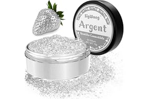 SigWong Paillettes Comestibles, 15g Colorant Alimentaire Poudre Alimentaires pour Un Cocktail, Paillettes À Boire pour Liqueur, Vin, Champagne D'halloween-Argent
