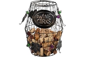 Mind Reader Barrel Metal Wine Cork Holder with Ornaments, Black,Large