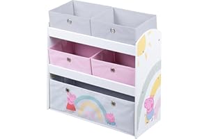 roba Estantería de Juguetes Infantil de Madera Peppa Pig - 5 Cajas de Tela Desmontables - Diseño de Cerda - Mueble de Almacenamiento para Juguetes y Libros - Rosa/Gris