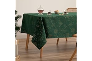 GAMUSI Tischdecke für Weihnachten, Jacquard, Goldgarn, Esstisch, rechteckig, Weihnachtsdekoration, 140 x 300 cm, Grün