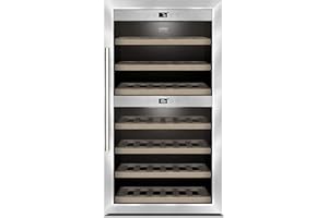 CASO WineComfort 66 | Weinkühlschrank für 66 Flaschen | 2 Zonen auf 5-20°C einstellbar, Touch, LED beleuchtet freistehend, UV-Filterglas, edelstahl