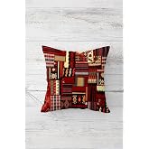 Pelangi Etnik Kilim Motifli Patchwork &Ccedil;ift Taraflı Gizli Fermuarlı Yastık Kılıf Kırlent Koltuk Yastık Kılıfı, bordo 45 x 45