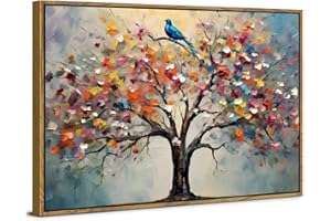 AIYISU Colourful Tree of Life Wall Art Flower Wall Pictures Living Room Decor Abstract Blossom Tree Canvas Painting Nature Botanical Prints Bedroom Pictures Minimalist Framed Artwork Home Decorations 30x40cm