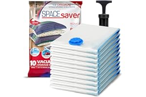 Spacesaver Bolsas de vacio ropa Premium, 80% Más de Almacenamiento, Bomba para Viajes, Sello de doble cierre y válvula turbo con triple sellado, Bolsas Vacío Ahorro de Espacio-Pequeñas 10 Piezas
