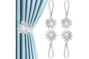 AULEEP Juego de 4 alzapaños magnéticos para cortinas con diseño de flores, estilo europeo y americano (plata)