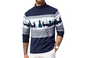 Wayleb Jersey Navideño Cuello Redondo para Hombre Suéter de Manga Larga Cálido Reno Pullover de Punto Tallas S-XXL