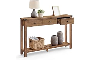VASAGLE Konsolbord, Smalt Hallbord med 3 Lådor och Hylla, 120 x 24 x 76 cm