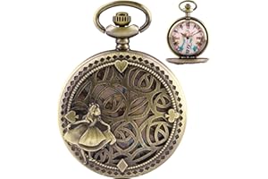 TIONG Orologio da tasca a tema Alice nel paese delle meraviglie in bronzo al quarzo Steampunk, regalo di compleanno per bambini