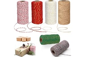YGCQFH 6 Rolls Red and White 2mm 600M Christmas Twine String, Durable Bakers Rope for Crafts, DIY and Decoration