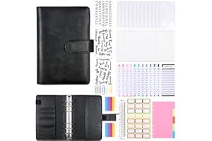 Umitive A6 Budget Binder Set, 62pcs Binder Budget Notizbuch mit PVC Tasche mit Reißverschluss,Budget-Nachfüllpackungen, Etikettenaufklebern, Budget Planner für Bargeld/Geldsparen/Bankkarten（Schwarz）