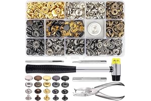 DIDUDE Corchetes de Presión Metálicos,156 Pcs Botones de Presión,Remaches de Cuero,Remache de Doble Tapa,6 Colores Kit de Herramienta de Botón Snap Metal Artesanía para Ropa/Cuero/Vaquero/Bolsos