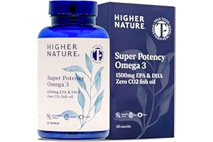 Higher Nature - Omega 3 2000mg with 1000mg EPA & 500mg DHA Per Serving - Super Potency Omega 3 True Food® Formula Fish Oil Supplement - Supports Eye, Brain & Heart Health - 60 Capsules