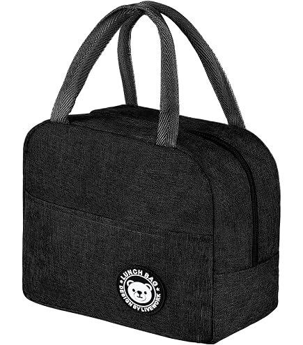 HIHIBEAR Borsa Termica Porta Pranzo 9L, Borsa Termica con Doppio Manico, Borsa Frigo Pranzo, Borse Termiche Porta Pranzo, Borsa Pranzo Portatile Ufficio Viaggio Picnic (Nero, 9L