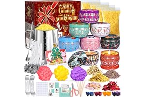 ITMNMNL Kit per Candele,Kit Candele Fai da te, Kit per Candele Fai da te, Kit Candele,Set Candele Fai da te,Kit per Fare Candele con 50 Stoppini,8 Candele Barattoli,Coloranti (Motivo Natalizio)