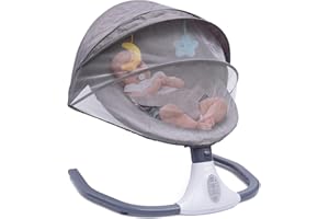 BIUSGIYENY Babywippe Electric Babyschaukel Elektrisch mit Musik Bluetooth Babywiege Babyschaukel Schaukelwippe Bluetooth Musik Fernbedienung USB Grau