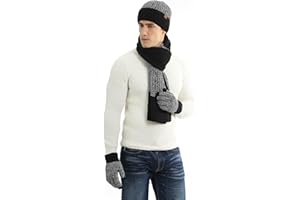 Hilmocho Uomo 3 Pezzi Cappello Sciarpa e Guanti Touch Screen Inverno Caldo Sciarpa Lunga a Maglia Guanti di Rivestimento Spessi Beanie
