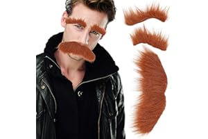 FUKPO Augenbrauen Schnurrbart zum Ankleben Set, Schnauzer Kostüm Schnäuzer Falscher Bart Braun, Schnurrbart Selbstklebend Fake Bärte Fasching Herren Erwachsene Kinder Halloween Karneval Realistisch