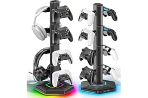 OIVO VGA DESIGN 4 Niveles Soporte para Auriculares y Mando con RGB, Soporte para Cascos con 2 Puertos USB y Type-C, Universal Soporte para Mando con Función de Organización de Cables, Accesorios para Juegos, Negro
