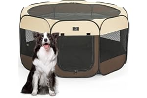 A 4 Pet Welpenauslauf Welpenlaufstall faltbar Hunde Katzen Tierlaufstall Hund für Wohnung drinnen mit Reisverschluss Oben Pop-Up Design Indoor & Outdoor mit Klappbarem Napf, M