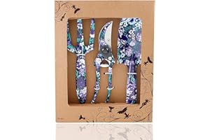 FLORA GUARD Set di attrezzi da giardino in alluminio a 3 pezzi con stampa viola - cazzuola, coltivatore, cesoie per potatura, set regalo per esigenze di giardinaggio (Viola)