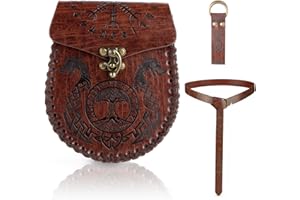 HTTYHT 165cm Vintage Gürteltasche Mittelalter Geprägter Gürtel O-Ring Bauchtasche mit Nordisch Geprägter PU Leder Seitentasche Set Piratenkostüm Zubehör Gürtel für Herren damen kinder