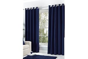 HACHETTE LTD Hachette Thermal Blackout Curtains Eyelet Ring Top Including Pair of Tiebacks (Navy Blue, 66" X 90")