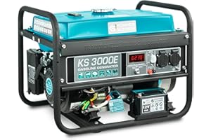 K&S KÖNNER&SÖHNEN Groupe électrogène à essence KS 3000E d'une puissance maximale de 3000 W, 2x16A Schuko (230 V), moteur EURO-V, démarrage manuel/électrique, (AVR), affichage LED, enroulement 100% cuivre.