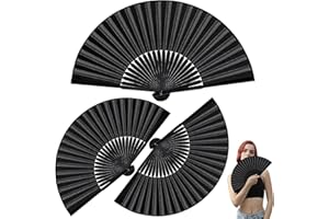 GAROMIA 3 Stück Handfächer Faltventilator Schwarz Fächer Set Handfächer Chinesischer Faltbare Fächer Handfächer Tuch Stoff Fan Damen Herren Fächer für Hochzeit Tanz Party Diy Sommer Geschenk