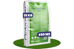 Mezcla Para Escarificar Césped - Mezcla Para Césped (15 Kg/450 M2) - Fertilizante Para Césped - Recuperación De Semillas De Césped - Fertilizante - Renovación De Césped - Mejora De Suelos - Organifer