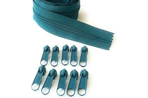 ADS Zipper Continuous Nylon No.5 Zip with Sliders #5 Chain Zipper on Roll with 10 Pullers (Blue (Teal - 222), 196.8" - 5 metre)