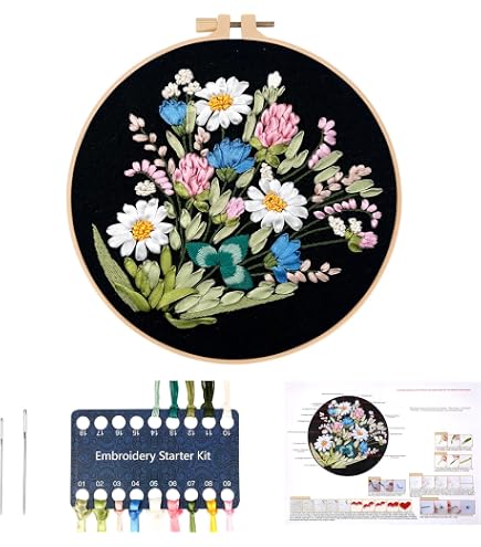 CRAFTiDA Kreuzstich-Set Blumen – Vorgedruckter 11 CT Aida-Stoff 40x44 Cm, Inkl. Garn, Nadeln & Anleitung, Für Erwachsene & Anfänger