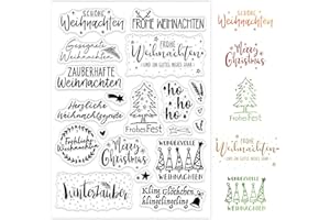 BOOMTOP Silikon Stempel Weihnachten Klare Frohe Weihnachten Set Deutsche Sprüche Weihnachtsgrüße Clear Stamps für Kartenherstellung DIY Geschenk Scrapbooking
