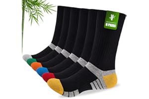 Stoeury Mens Bamboo Socks, Wicking Breathable Cushioned Sports Socks for Hiking Walking Athletics Working Running Trekking Cycling, Men Women, Outdoor Anti Blister Crew Seamless Sock Gifts 6 Pairs
