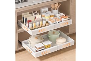 PNNP 2 Pezzi Cassetto Estraibile Cucina: Cassetti Telescopico Armadio - Cestelli Estraibili per Cucina a Larghezza Regolabile (32-53 cm L x 43 cm P x 7 cm A) - Nessuna Foratura | Bianco