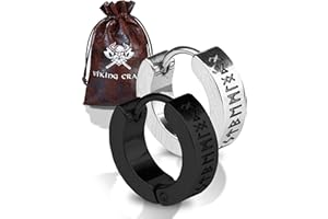 VIKING CRAFT Pendientes vikingos para hombre de acero inoxidable – Pendientes para hombre con runas – Joyas vikingas, decoración vikinga, pendientes celtas, artículo para fans de Vikingos, regalos