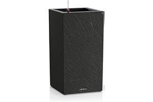 LECHUZA-Pflanzgefäß Canto Slatestone 30 high Dark Grey, Pflanzgefäß mit Bewässerungssystem, Wasserstandsanzeiger und Pflanzeinsatz, Schiefer-Optik, 30 x 30 x 56 cm, 15936