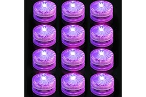 ‎IDYL LIGHT Mini Unterwasser Licht, Lila Wasserdichte LED Teelichter, Batteriebetriebenes Flammenloses Wasserdichte Poollicht für Vase, Garten,Hochzeitsdekoration, Party, Aquarien, Schwimmbäder, 12 Stück