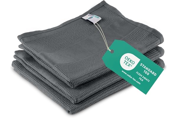 ELEXACLEAN Kökshanddukar Mikrofiber 3-pack - Diskhandduk 68x42 cm | Luddfri & strimfri – OEKO-TEX certifierad, tvättbar 60 °C, antracit, modern design för köket