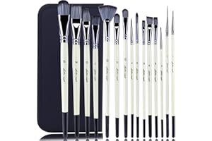 FUUMUUI Pennello dell'artista-Pennello set di 15 pennelli per pittura acrilica, acquerello, olio e a guazzo diverse dimensioni multi-functionial Shape (a punta arrotondata, angolato, ventola, Nocciola)