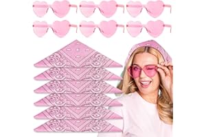 BOOMTOP 6 Pares Gafas Sol Corazón, Kit 6pcs Pañuelos Bufanda Paisley, Gafas Sol Novia, Gafas Corazón Vintage, Gafas Hippies Mujer, Gafas Fiesta Mujer, Bufanda Cuello Cabeza