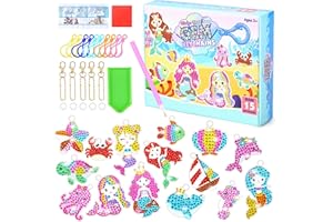 Hnyoou 15Pcs DIY Diamond Painting Keychain,Mermaid Diamond Painting Keyrings for Kids,5D Full Drill Diamond Art Keyrings Kits Stocking Fillers for Kids Women Girls Purse/Key Pendant/Bag Decor