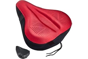 Zacro Large Gel Exercise Bike Seat - Cushion Bicycle Seat Saddle with Black Waterproof Seat Cover - Suitable for Outdoor and Indoor Bicycle, Red