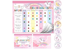 khlerox Belohnungstafel Kinder magnetisch 26 Seiten, 1680 Sterne und 84 Motivationssticker, Belohnungssystem Kinder Wochenplan zur Förderung von Verantwortung und Guten Gewohnheiten (Einhorn)