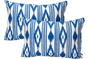 TRESMESTRES Fundas de Cojines para Sofá de Jardín, Salón y Terraza - Ikat Mediterráneo - Cubiertas de Cojines para Sofá Grandes y Pequeñas - Funda de Cojín 30x50 cm - Set de 2, Azul