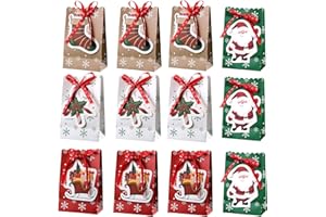APMGONT 12PCS Christmas Party Gift Bags, Christmas Paper Candy Bags, Xmas Party Favour Bags, Creative Paper Treat Bags, Christmas Bags, Reusable Xmas Gift Bags for Christmas Party Decorations Advent Calendar