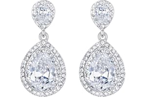 EVER FAITH® Femme Bling Oxyde de Zirconium Cristal Autrichien Marié Boucle d'Oreilles Pendant Ton Argent